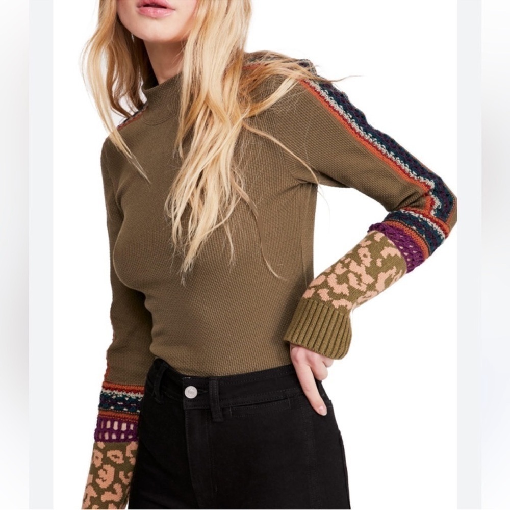 FREE PEOPLE l Switch It Up Cuff Thermal Knit Long Sleeve Top Size XS - Picture 1 of 11